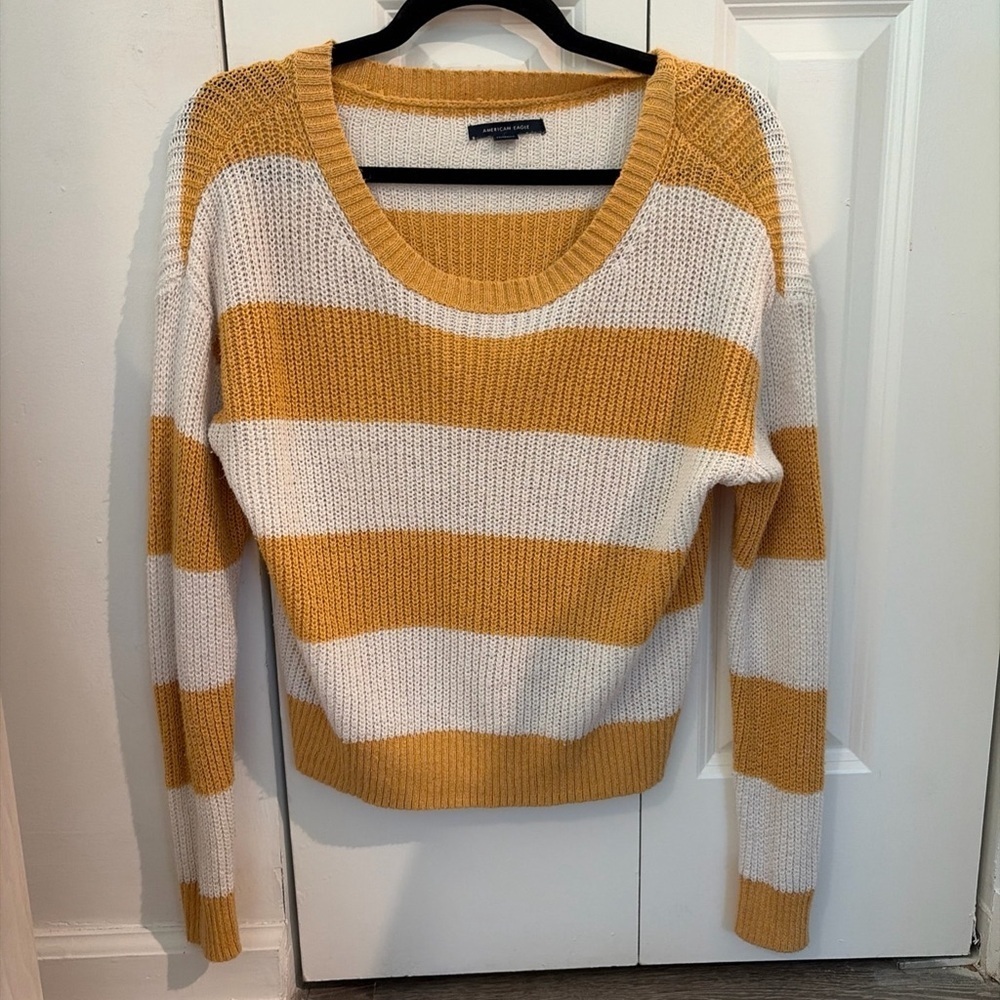 American Eagle Outfitters Mustard and White Striped Sweater